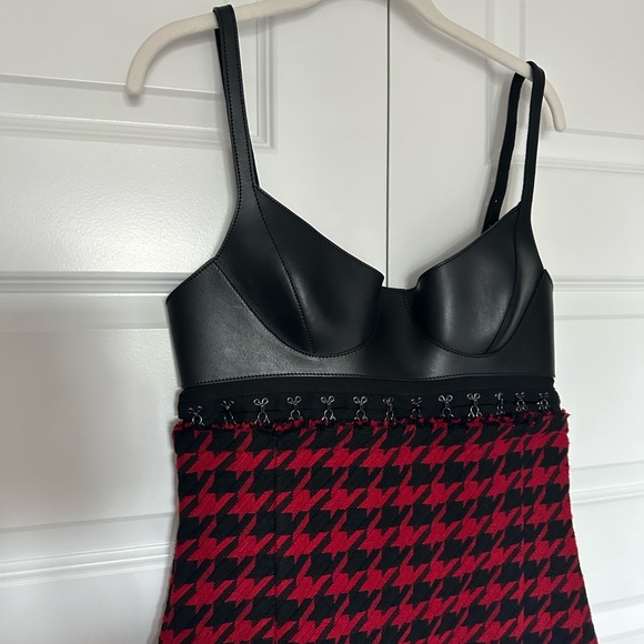 MONSE Hook & Eye Cutout Leather & Wool Houndstooth Minidress- NWT- 10‎ - Picture 6 of 11